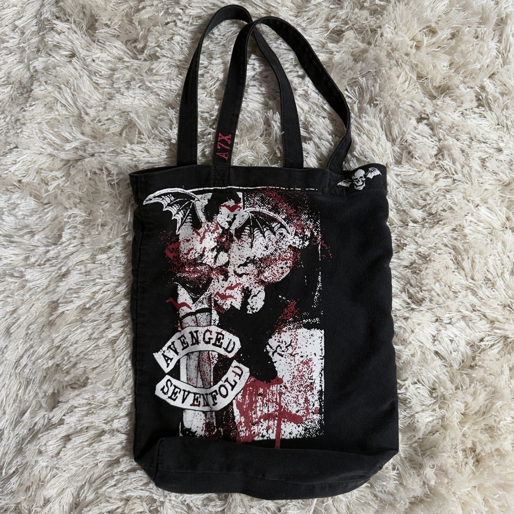Avenged Sevenfold A7x Black Canvas Tote Bag Band Merch Deathbat Graphic School